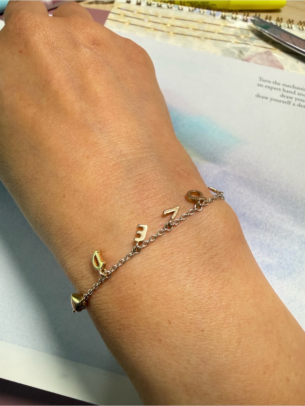 Pandora Gold Letter Charm Bracelet with Mixed Metal Chain